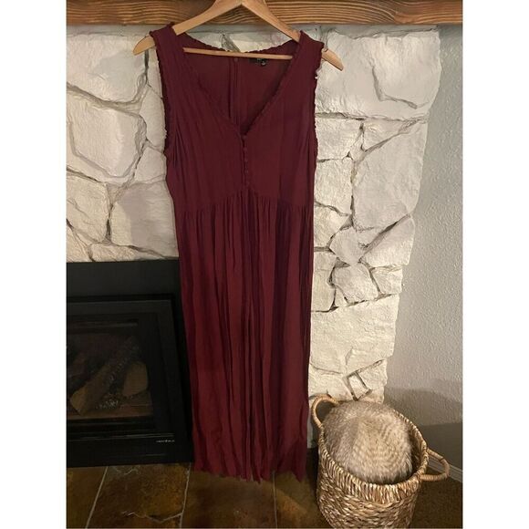 Madewell Womens Maroon Sleeveless Ruffles Zip Back Button Front Jumpsuit Size 6 - Picture 1 of 6